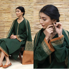 Aisling – 3PC Unstitched Dhanak Embroidered Suit with Wool Shawl & Trouser