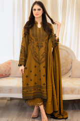 Libaas – 3PC Unstitched Dhanak Embroidered Suit with  Dhanak Embroidered  Shawl  & Trouser.