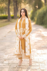 Libaas – 3PC Unstitched Dhanak Embroidered Suit with  Dhanak Embroidered  Shawl  & Trouser.