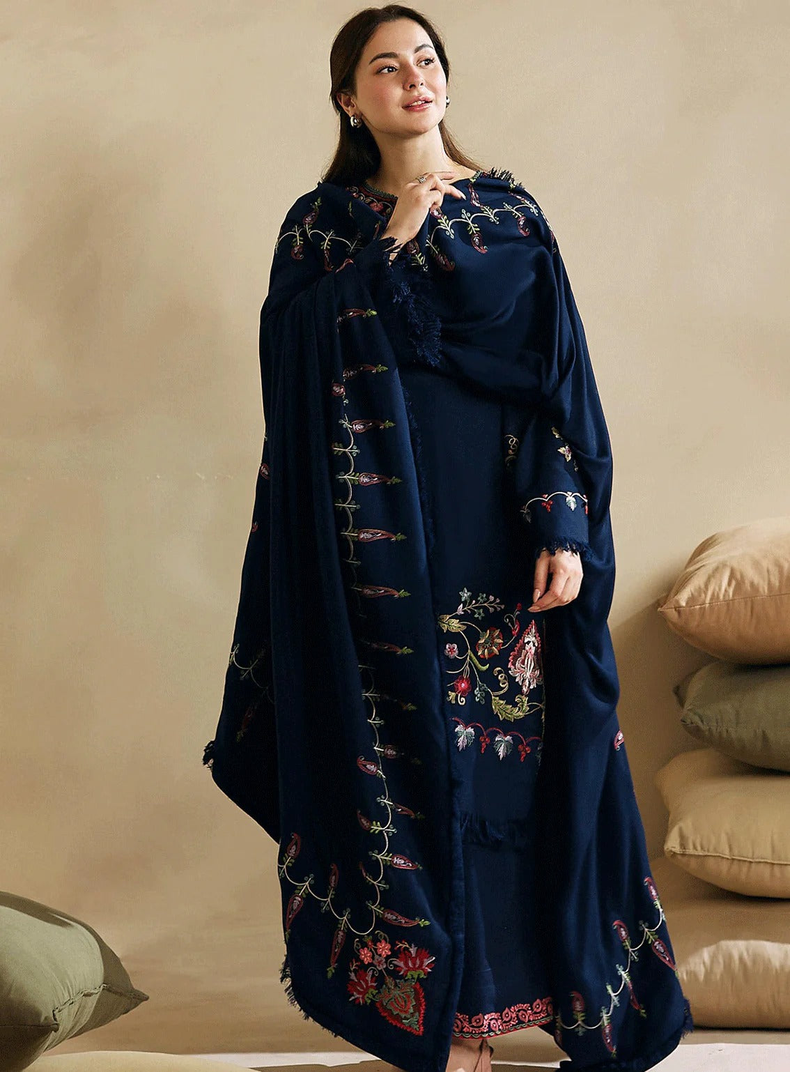 Coco zara shahjahan– 3PC Unstitched Dhanak Embroidered Suit with  Dhanak Embroidered  Shawl  & Trouser