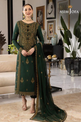 Asim Jofa – 3PC Unstitched Dhanak Embroidered Suit with  Dhanak Embroidered  Shawl  & Trouser