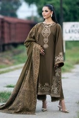 Baroque– 3PC Unstitched Dhanak Embroidered Suit with  Dhanak Embroidered  Shawl  & Trouser.