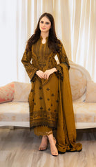 Libaas – 3PC Unstitched Dhanak Embroidered Suit with  Dhanak Embroidered  Shawl  & Trouser.