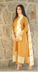 Libaas – 3PC Unstitched Dhanak Embroidered Suit with  Dhanak Embroidered  Shawl  & Trouser.