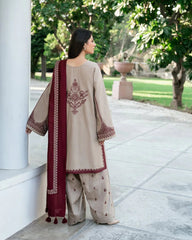 Khaadi – 3PC Unstitched Dhanak Embroidered Suit with  Dhanak Embroidered  Shawl  & Trouser