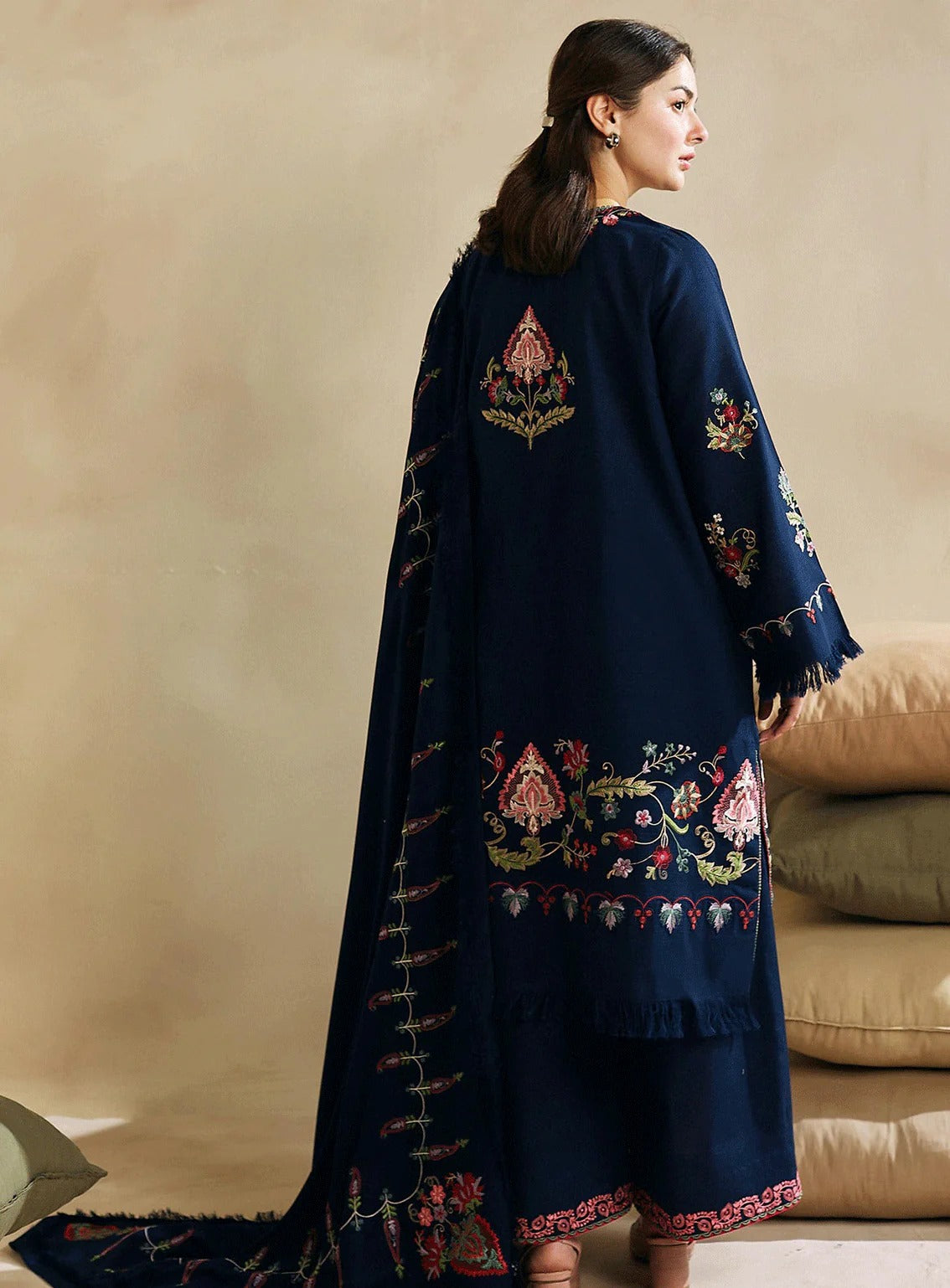 Coco zara shahjahan– 3PC Unstitched Dhanak Embroidered Suit with  Dhanak Embroidered  Shawl  & Trouser