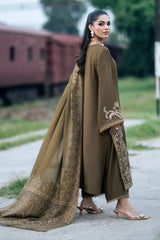 Baroque– 3PC Unstitched Dhanak Embroidered Suit with  Dhanak Embroidered  Shawl  & Trouser.