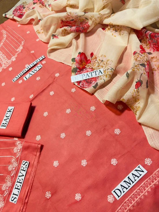 Coco zara shahjahan– 3PC Unstitched Dhanak Embroidered Suit with  Dhanak Embroidered  Shawl  & Trouser