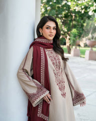 Khaadi – 3PC Unstitched Dhanak Embroidered Suit with  Dhanak Embroidered  Shawl  & Trouser