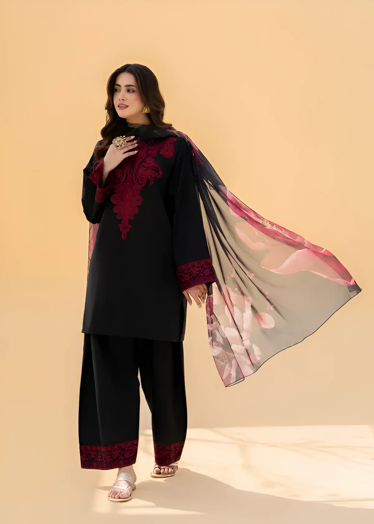 Zaroon – 3PC Unstitched Dhanak Embroidered Suit with Wool Shawl & Trouser