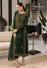 Asim Jofa – 3PC Unstitched Dhanak Embroidered Suit with  Dhanak Embroidered  Shawl  & Trouser