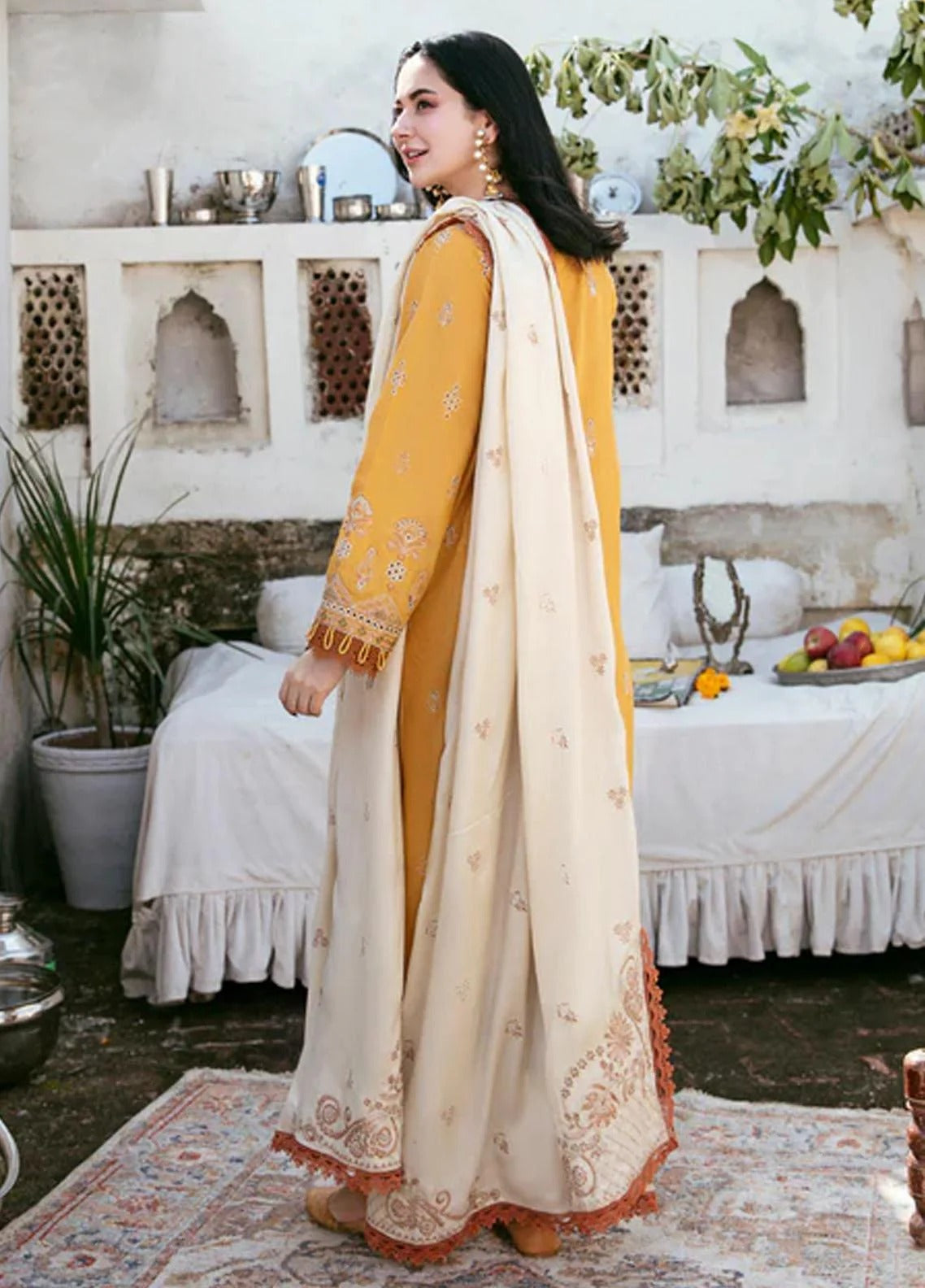 Florent  – 3PC Unstitched Dhanak Embroidered Suit with  Dhanak Embroidered  Shawl  & Trouser