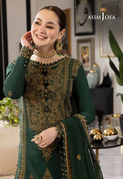 Asim Jofa – 3PC Unstitched Dhanak Embroidered Suit with  Dhanak Embroidered  Shawl  & Trouser