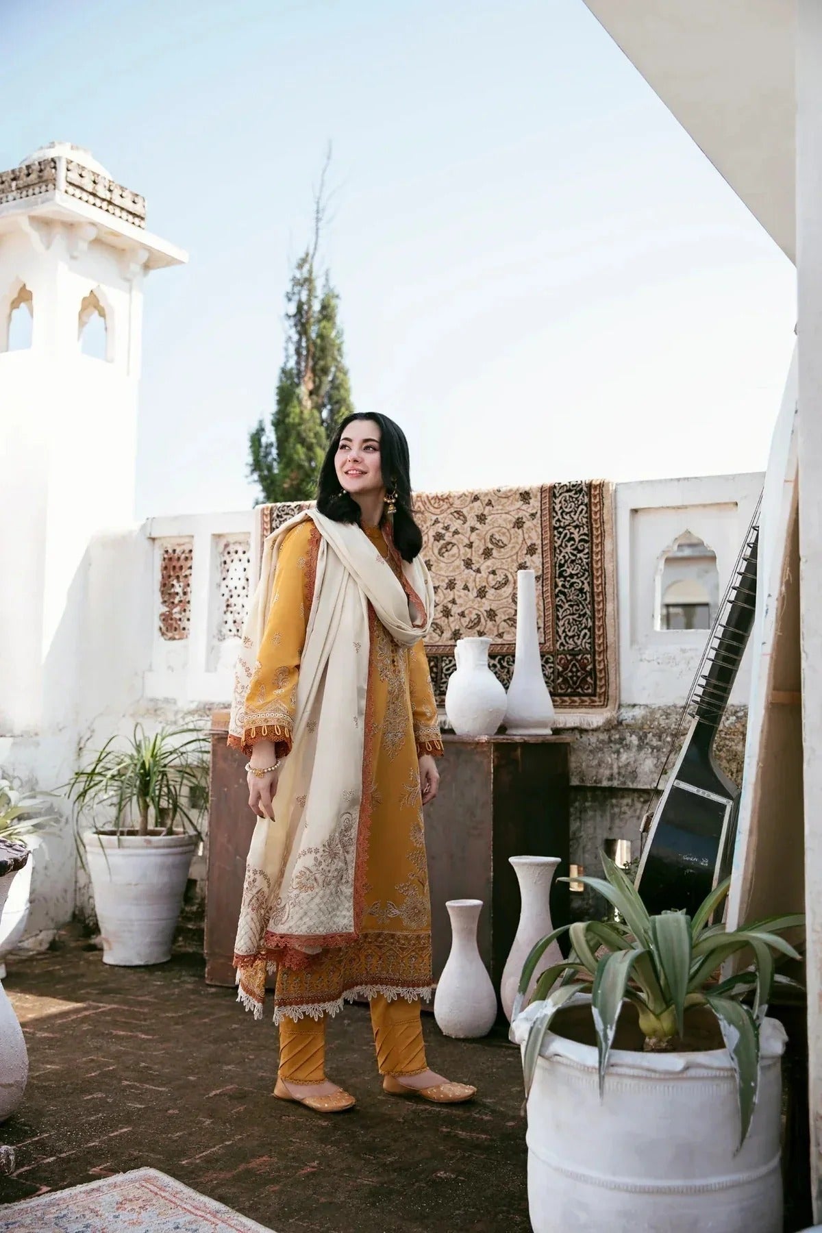 Florent  – 3PC Unstitched Dhanak Embroidered Suit with  Dhanak Embroidered  Shawl  & Trouser