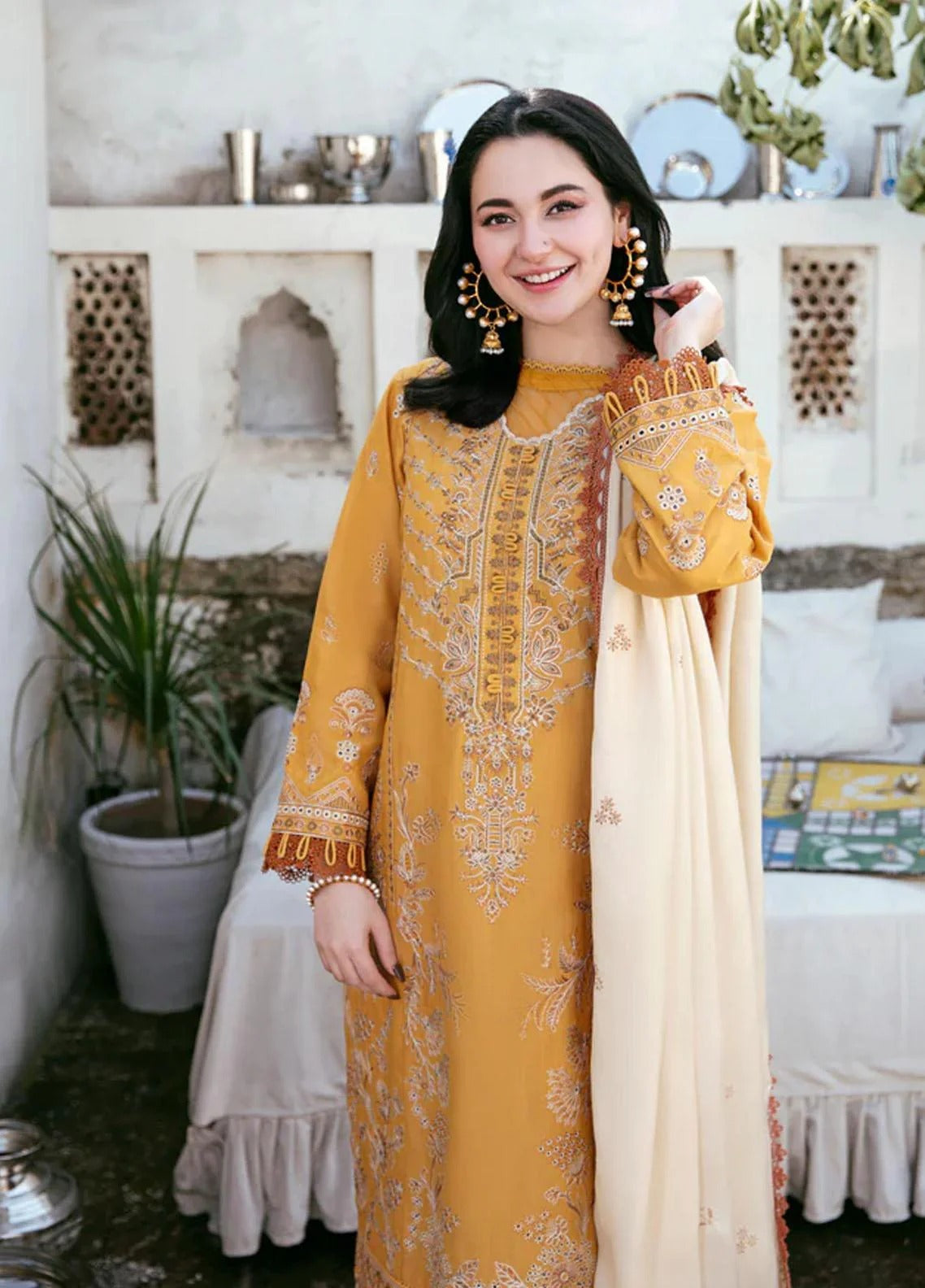Florent  – 3PC Unstitched Dhanak Embroidered Suit with  Dhanak Embroidered  Shawl  & Trouser