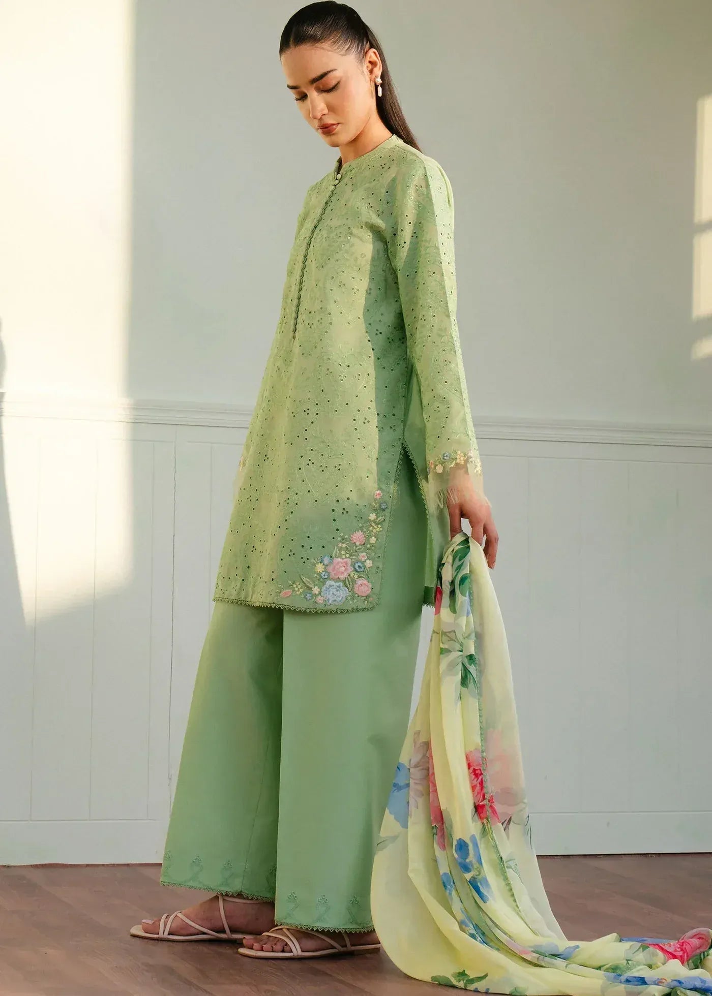 ZARA SHAH JAHAN - 3PC LAWN EMBROIDERED SHIRT WITH CHIFFON PRINTED DUPATTA AND TROUSER - HZG2252