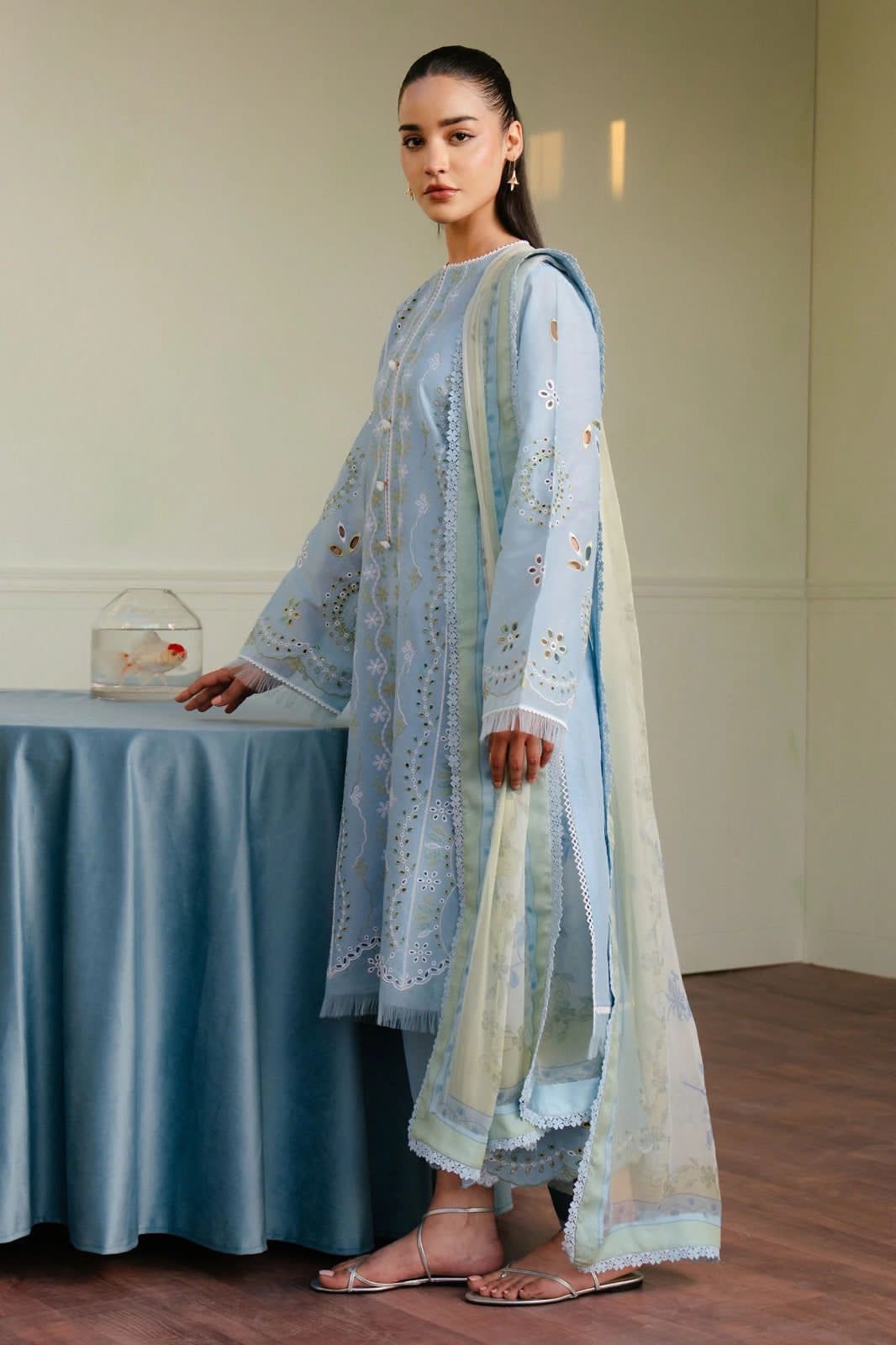 Coco 1087 – 3PC Chikankari Embroidered Lawn Suit with Diamond Dupatta