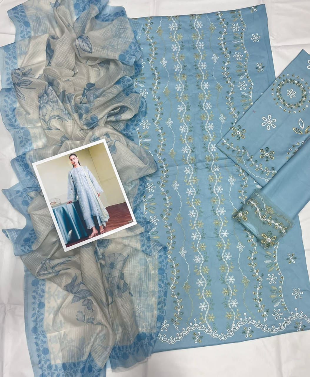 Coco 1087 – 3PC Chikankari Embroidered Lawn Suit with Diamond Dupatta