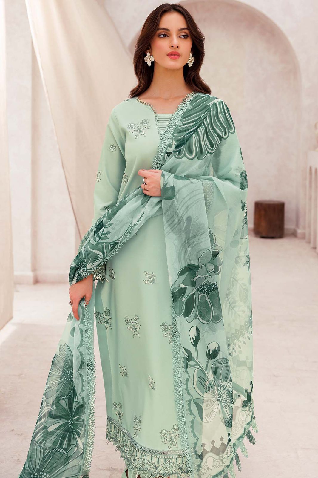 Coco by Zara 1079 – 3PC Chikankari Embroidered Lawn Suit with Voile Dupatta