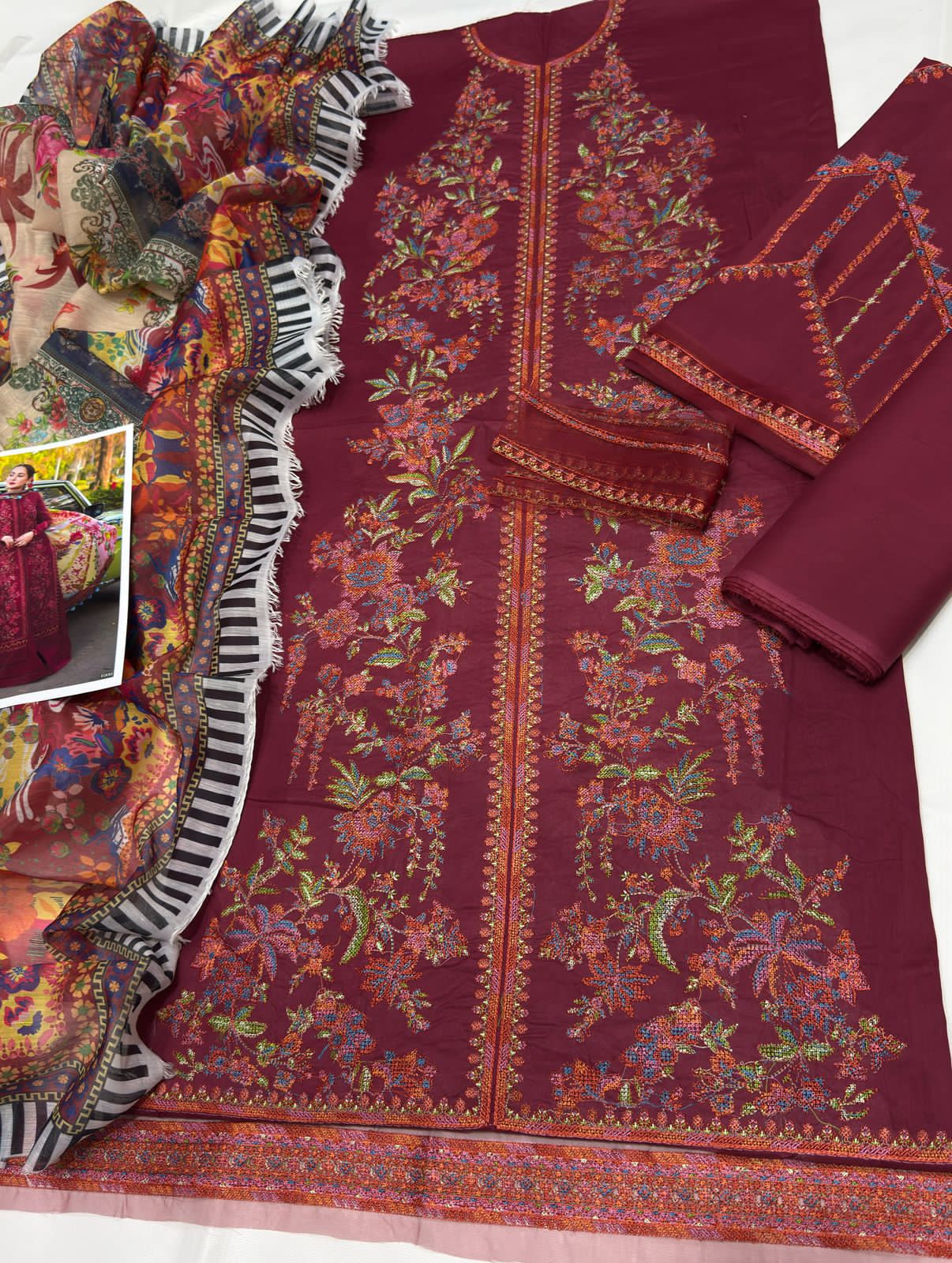 Coco by Zara 1000 – Premium 3PC Embroidered Lawn Suit with Voile Dupatta