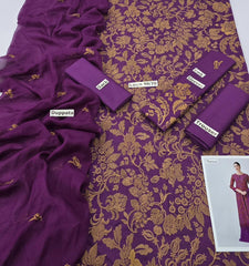 Bareeze BA128b – Elegant 3PC Embroidered Lawn Suit with Bamber Dupatta